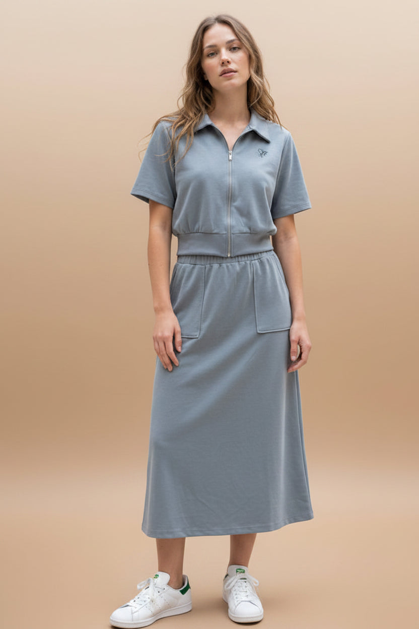 GREY SET | Zip Top & Midi Skirt XL