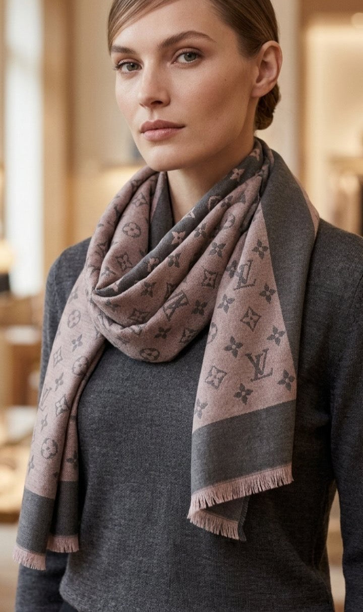 ROSE GREY SCARF | Pink & Grey Statement Silk Scarf