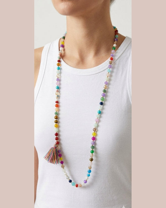 CALIA NECKLACE | Multicolor Stone & Tassel Necklace