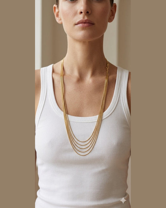 LEA GOLD CHAIN NECKLACE | Long Layered Gold Chains
