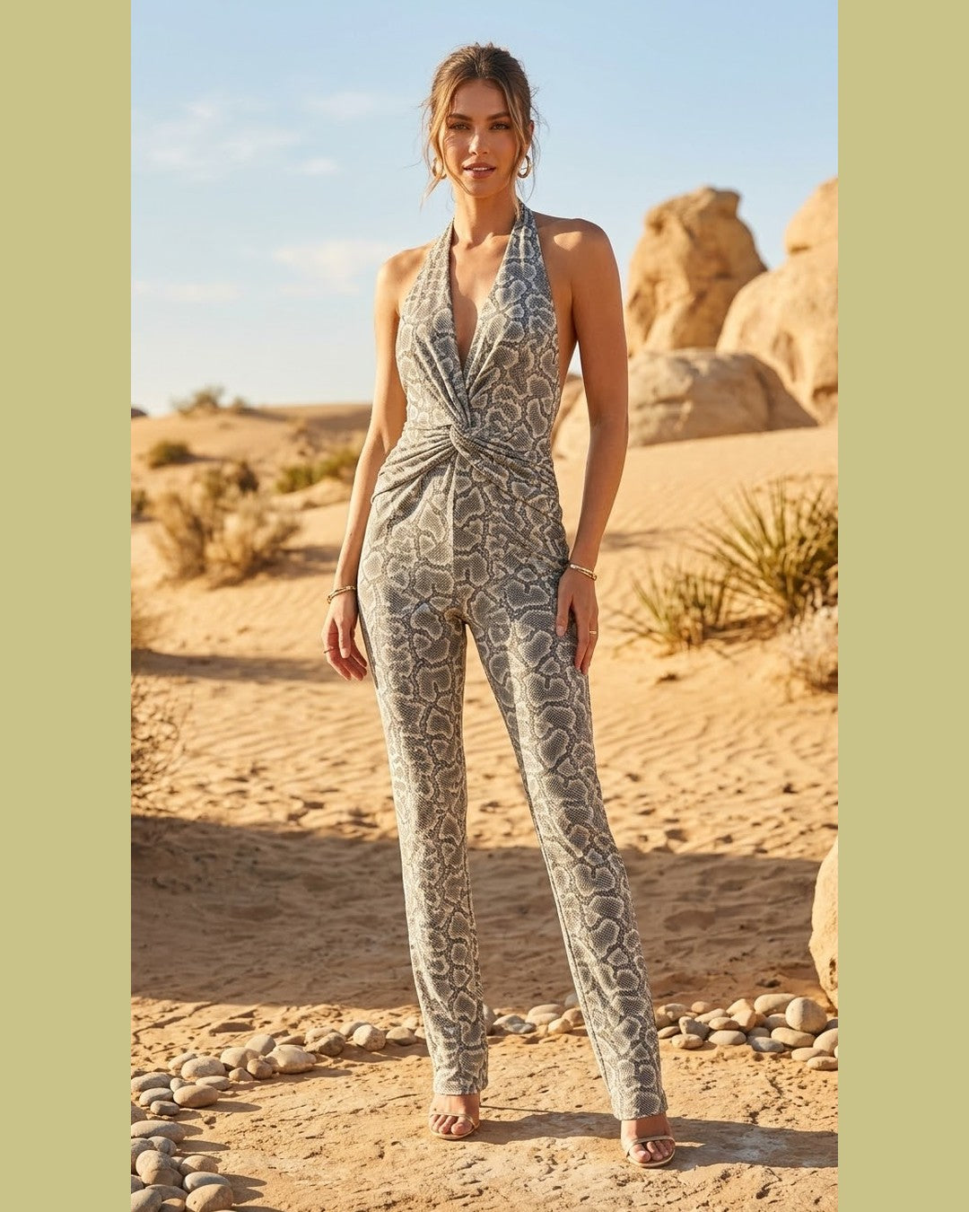 SNAKE | Snake Print Halter Jumpsuit