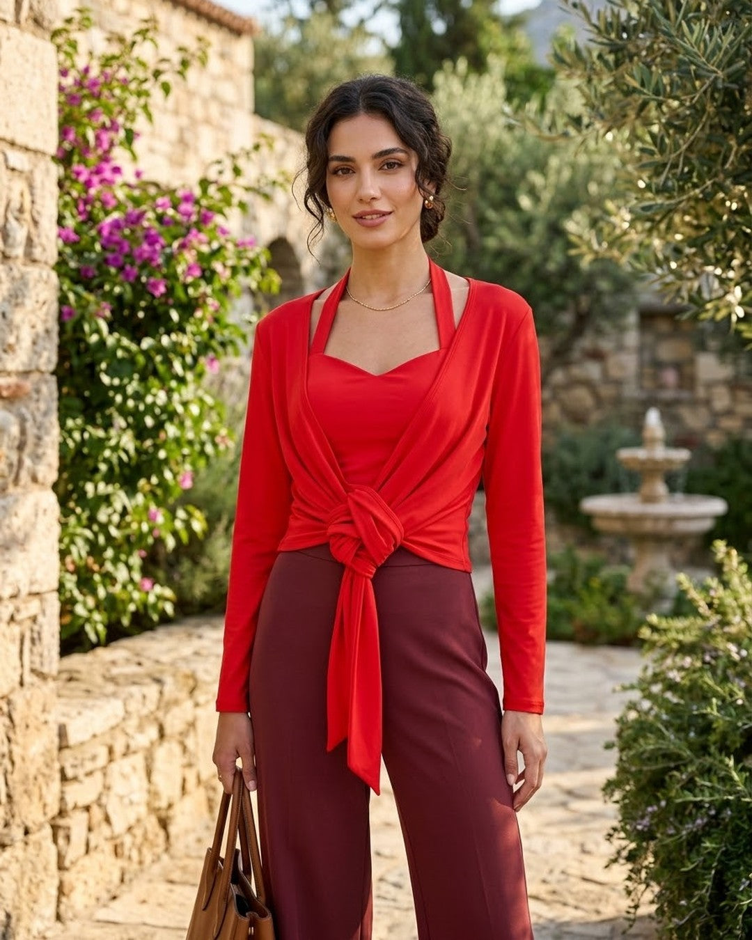 RED | Red Draped Tie-Front Top