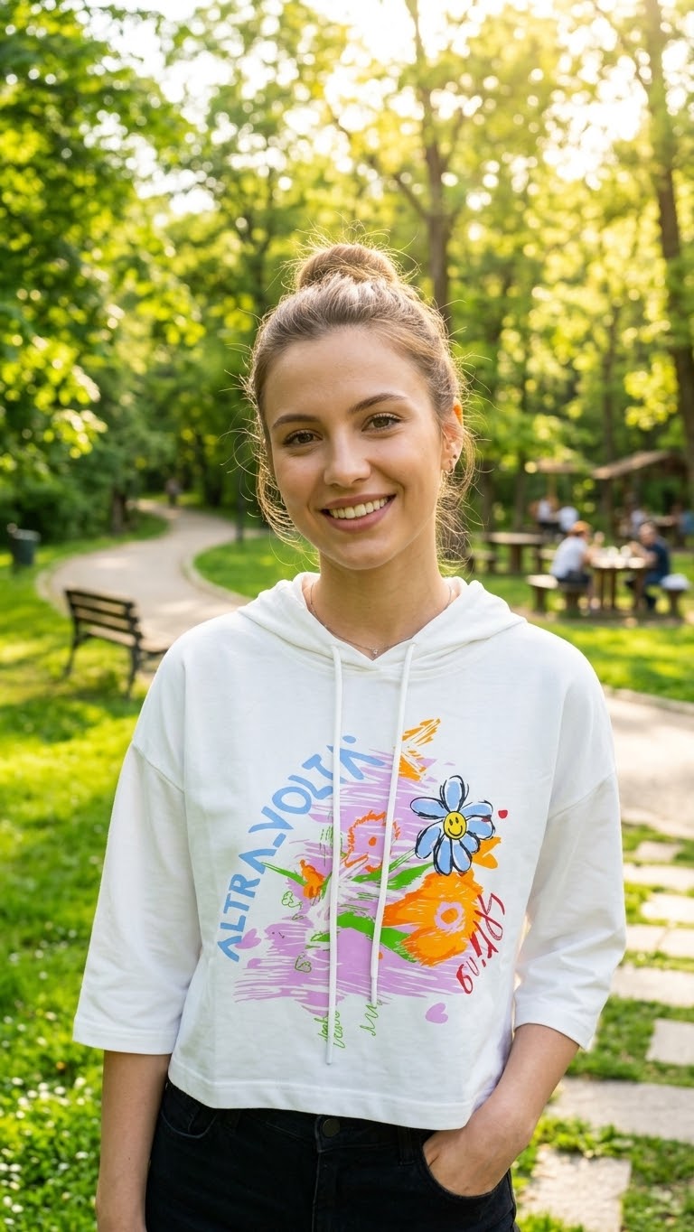 BLOOM | White Graphic Hooded Top