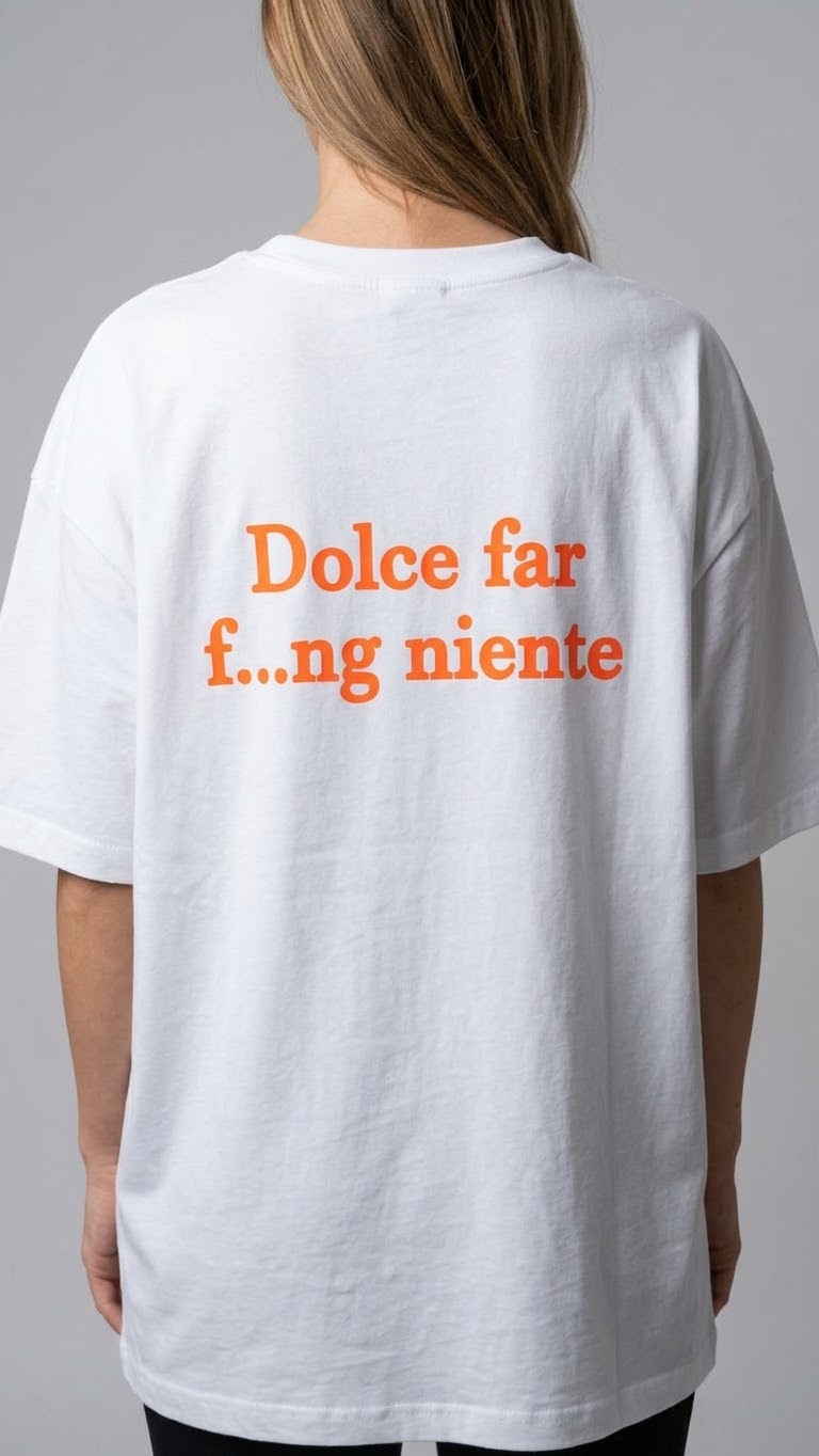 DOLCE | White Orange Back-Slogan T-Shirt