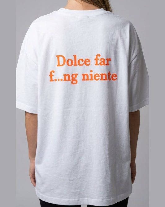 DOLCE | White Orange Back-Slogan T-Shirt