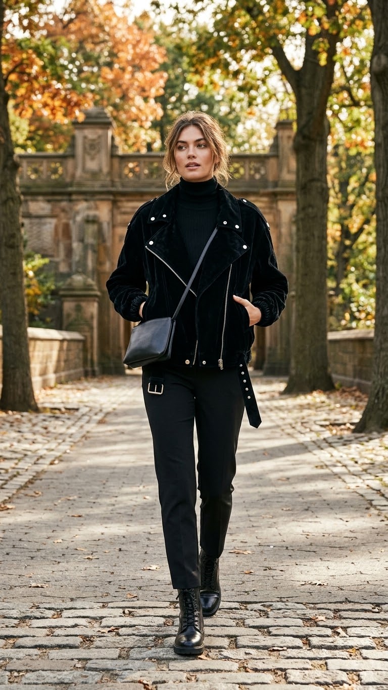 RAVEN | Blue-Black Velvet-Look Biker Jacket