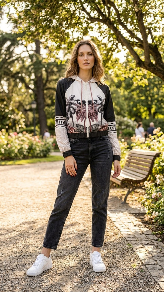 PALM | Tropical Print Zip-Up Hooded Jacket