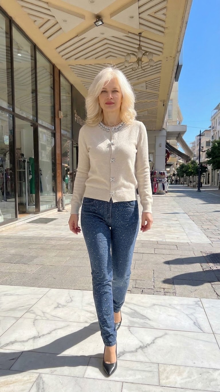 CRYSTAL | Ecru Embellished Cardigan