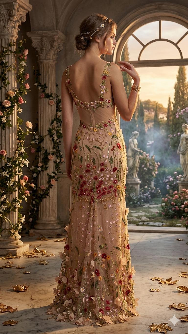 GOLDEN BLOOM – 3D Floral Tulle Dress ZINAS