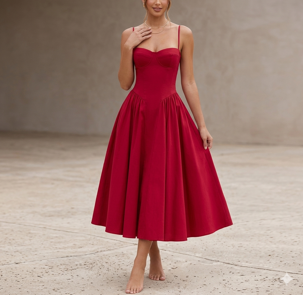RED PASSION DRESS – Sweetheart neckline & full skirt – One size