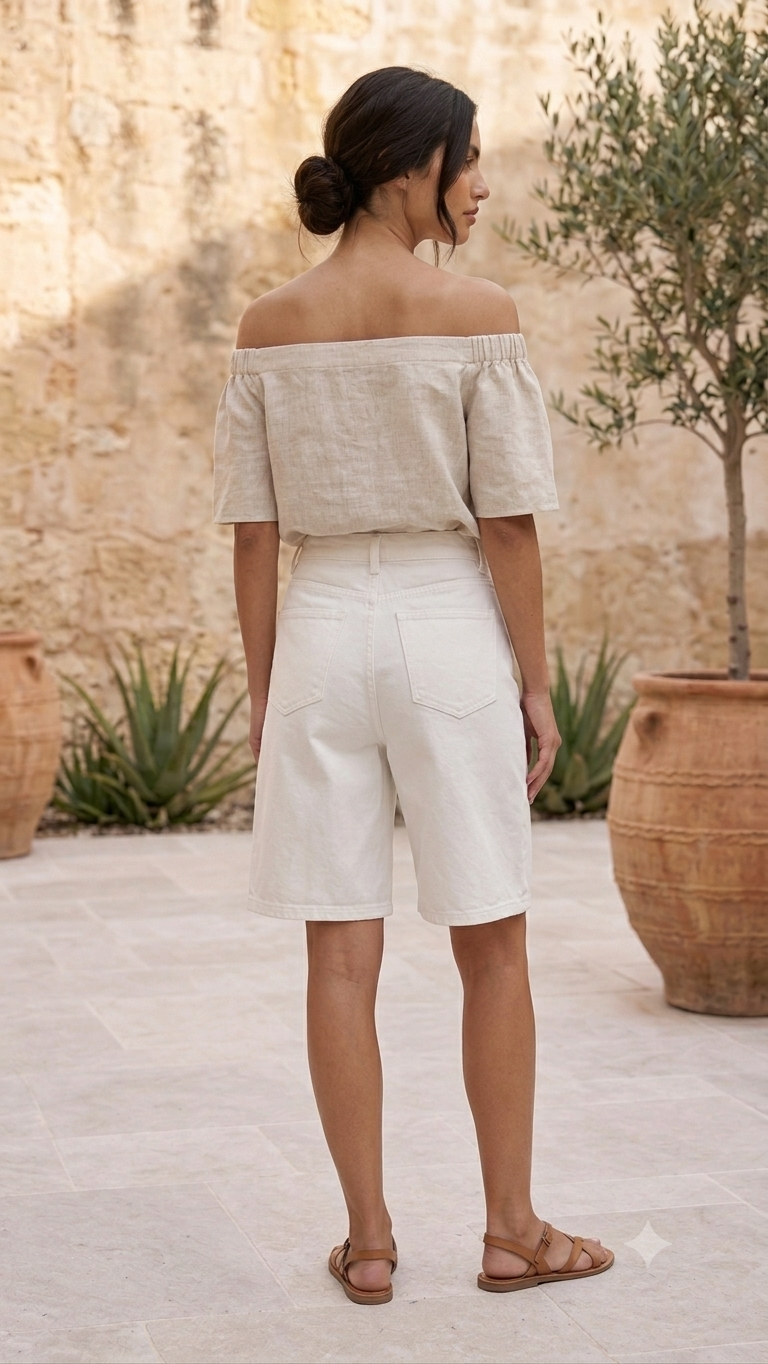 WHITE STUDDED BERMUDA SHORTS – Size M