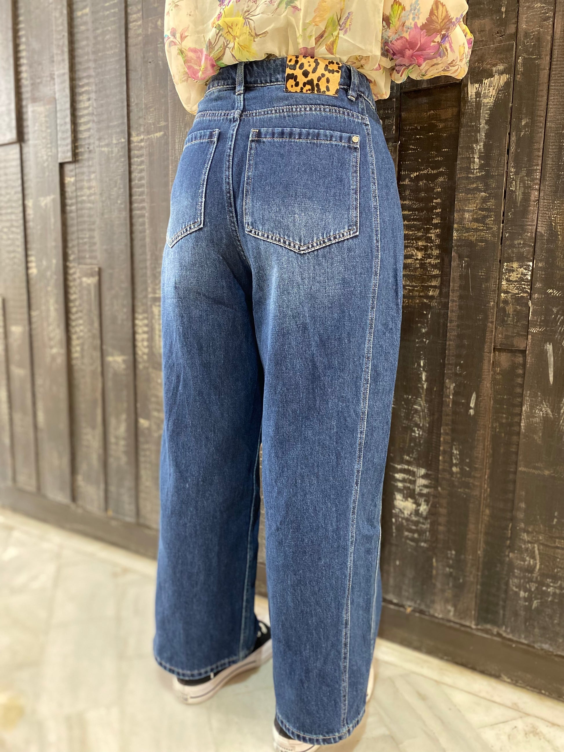 LEOPARD DETAIL DENIM | Μπλε Τζιν με Λεοπάρ Λεπτομέρεια Size L