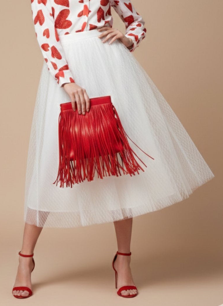 WHITE DREAM SKIRT | ΛΕΥΚΗ MIDI ΦΟΥΣΤΑ ΤΟΥΛΙ STATEMENT