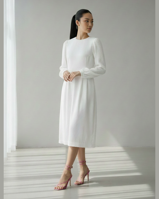 WHITE GEOMETRIC MIDI | ΛΕΥΚΟ MIDI ΦΟΡΕΜΑ ΓΕΩΜΕΤΡΙΚΟ ΥΦΑΣΜΑ