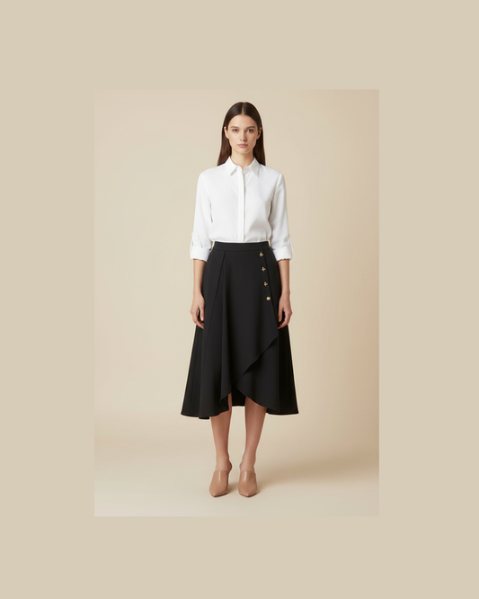 BLACK MIDI SKIRT White Shirt Mules