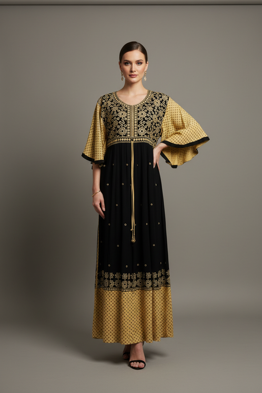 Dubai Black-Beige Dress on Model