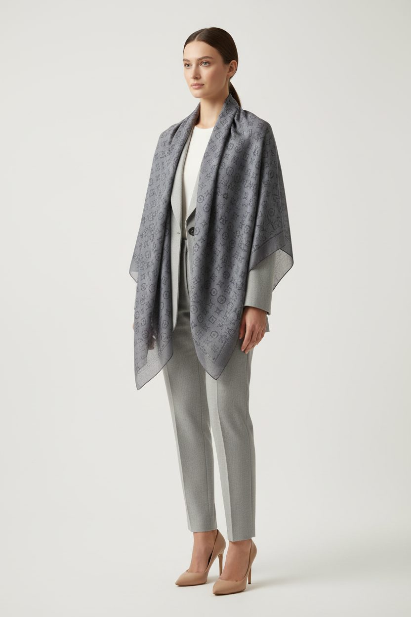 GREY ELEGANCE SCARF - Pashmina over Grey Blazer