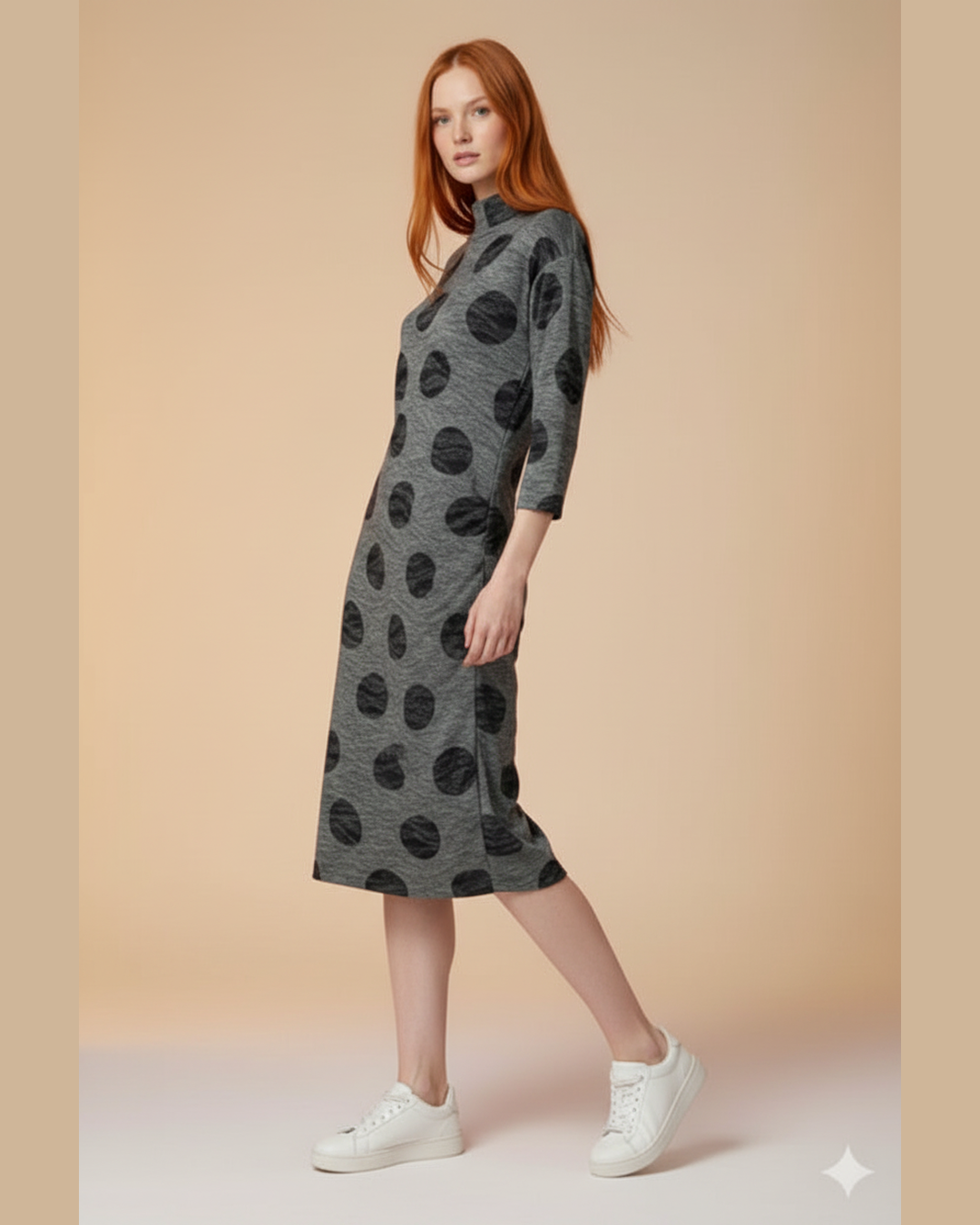 GREY POLKA DOT MIDI DRESS - Athletic Style