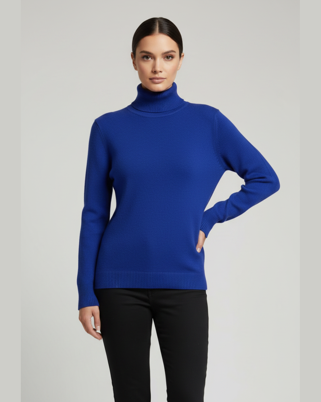 Royal Blue Turtleneck Sweater upper body shot
