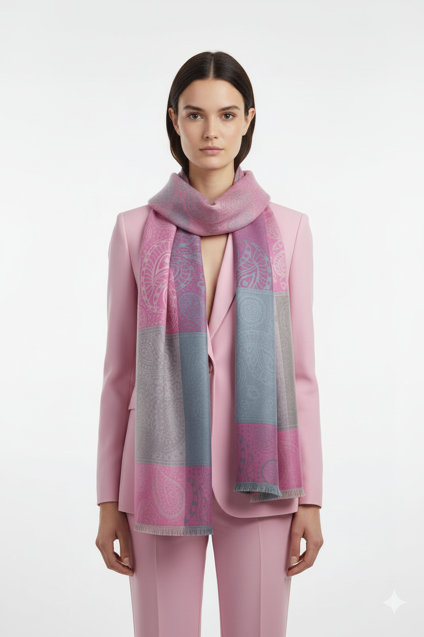 RELIEF SCARF - styled with pink suit